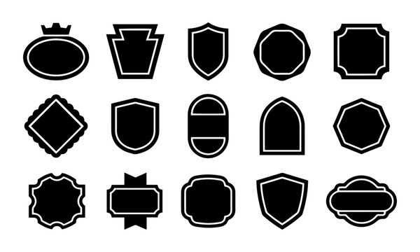 Vintage Shield and Badge Set Black Blank Labels Collection