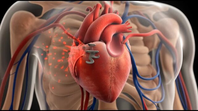 Human Heart Anatomy Medical Clip Treatment 3D Animation Beating with Surgical Staple