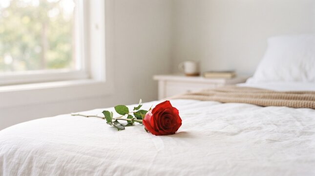 Red Rose on Bed