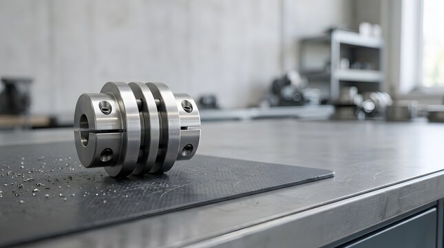 precision Oldham coupling on engineering workstation for mechanical power transmission design equipment maintenance and industrial component inspection