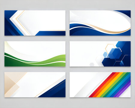 Modern abstract banner set with geometric shapes, professional corporate headers with blue and green waves, colorful web background collection