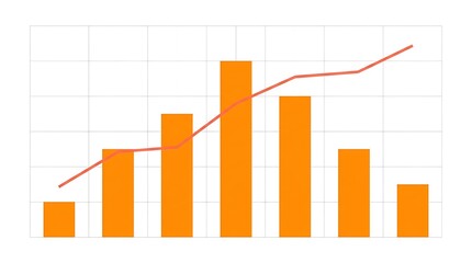 Obraz premium Orange bar graph with rising line showing business data growth trends