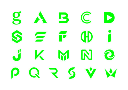 Green Bold Alphabet Letter Icon Set with Currency and Symbol for Typography, Branding and Financial Design