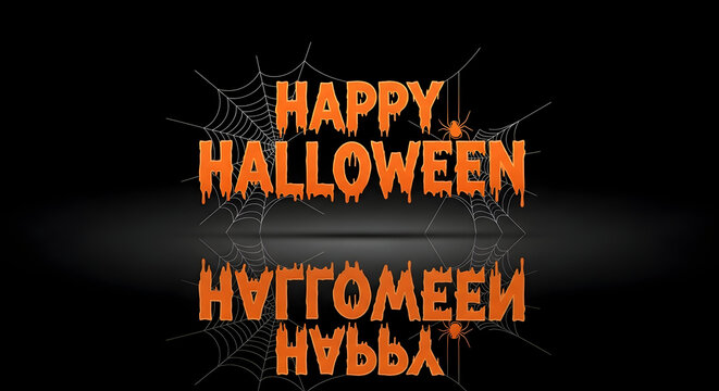 Happy halloween glowing text typography with dripping effect on dark background