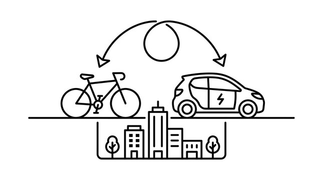 Minimalist Line Art Icon Bicycle Electric Car City Transport Interchangeability