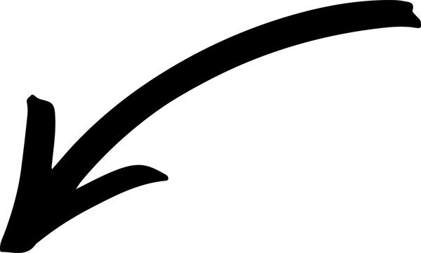 Sweeping Left Arrow PNG Hand Drawn Black Brush Stroke Symbol Isolated on Transparent Background
