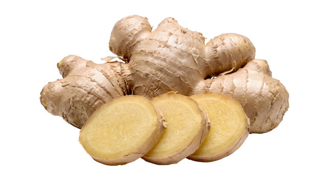 Fresh Ginger Root and Slices Isolated on Transparent Background for Cooking Food and Herbal Projects