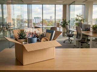 Fototapeta premium Employee Desk Relocation Items in Modern Office