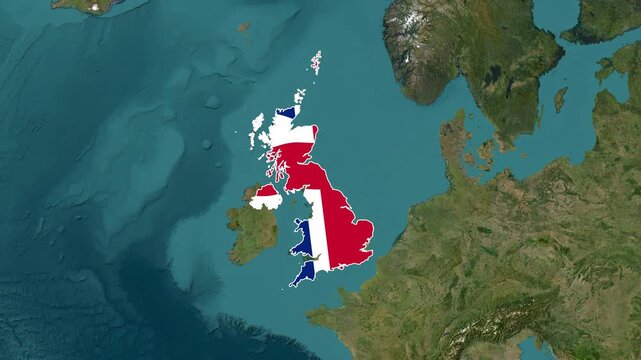 UK Country Map Zoom Animation with Flag on World Globe