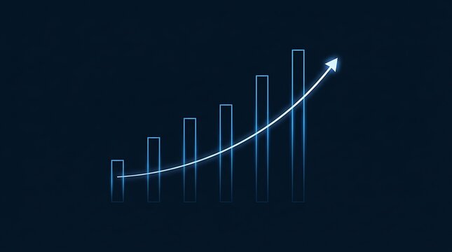 Glowing blue bar chart showing rapid financial growth and success