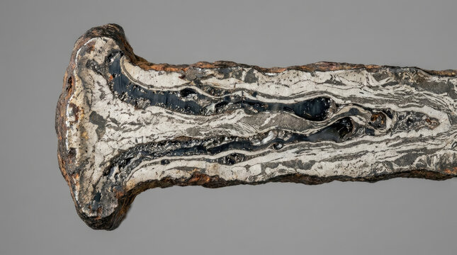 Ancient Roman iron nail with unique patterns and textures, showcasing historical craftsmanship