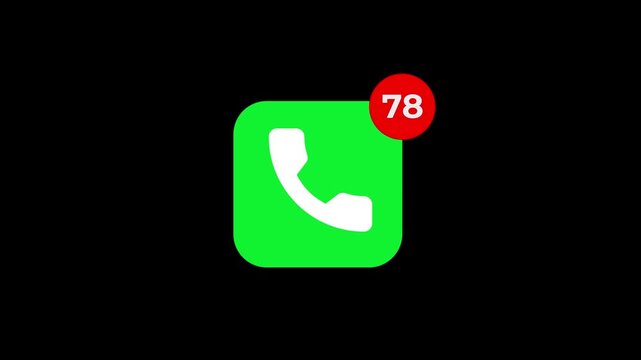Animated green phone call icon with red badge unread notification count lower third social media video & 4k animation.