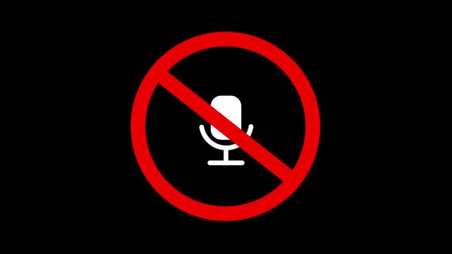 Animated microphone mute icon with red circle slash bank sign lower third graphic overlay element & regulation animation.