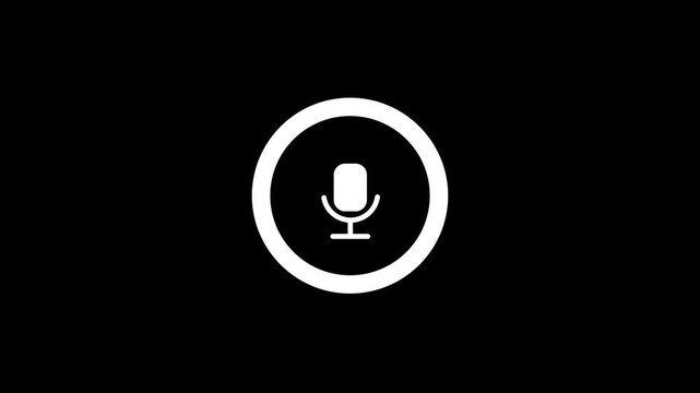 Animated white microphone audio recording icon in circle button lower third social media element .