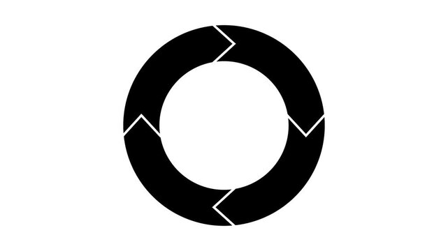 Animated white circular arrow cycle ring icon process ring element video on white background and 4k animation.