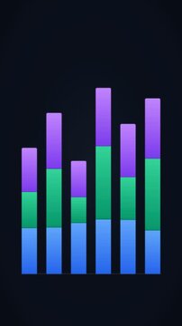 Clean 4K textless stacked bar chart animation featuring multi-series comparison columns with smooth spring growth, corporate accent gradients, laser sweep line, and dark slate background grid. Premium