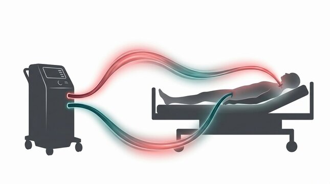 Extracorporeal Membrane Oxygenation ECMO Machine Concept with Patient Silhouette in Hospital Bed