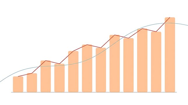 Orange bar chart illustrating positive financial growth with rising red lines