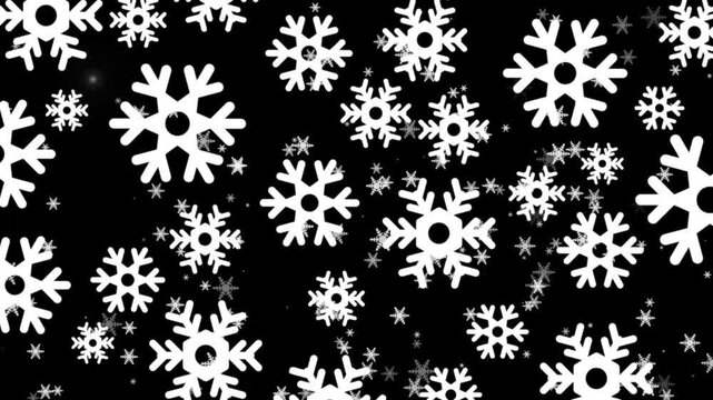 Many white geometric snowflakes for winter designs on black night sky backgrounds, perfect for holiday greetings christmas and festive decorations.