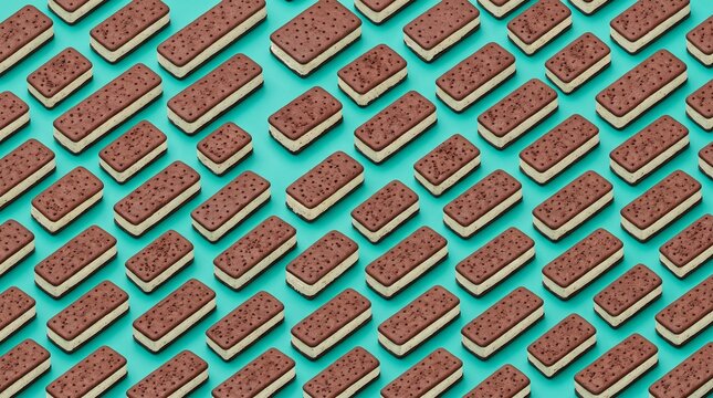 Delicious ice cream sandwiches pattern on vibrant turquoise background