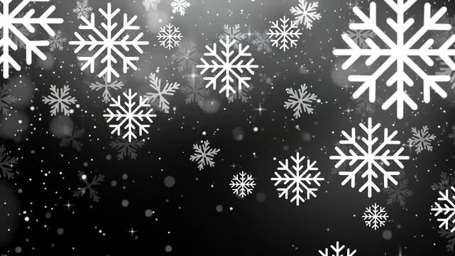 White snowflakes bright sparkles on a dark winter background, suitable for holiday cards, winterthemed designs, christmas and festive decorations.