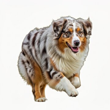 Energetic Australian Shepherd in Motion Against White Background