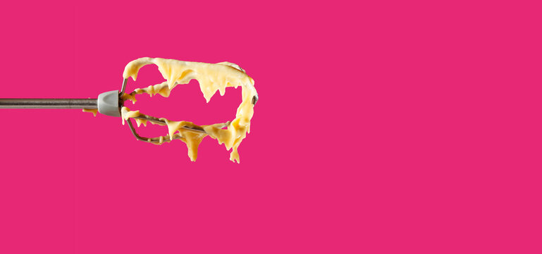dough hook with cake  mixture, cooking, baking, culinary concept, negative space technique,large free copy space