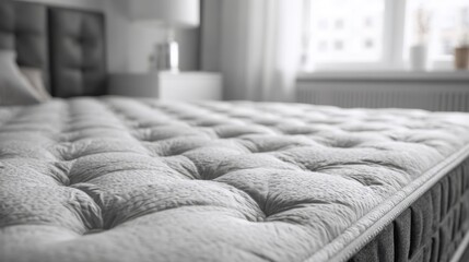 Obraz premium Close-up textured weave of a supportive breathable mattress surface in a bedroom setting