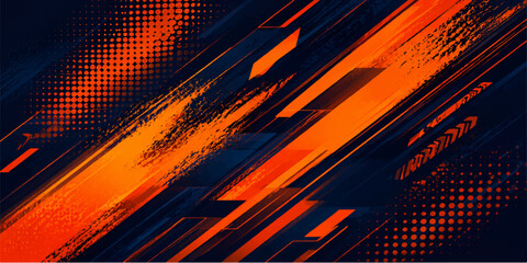 Fototapeta premium Abstract Red Black Grunge Background with Futuristic 3D Laser Lines, Fiery Orange Light, Geometric Squares and Digital Technology Texture Vector Illustration