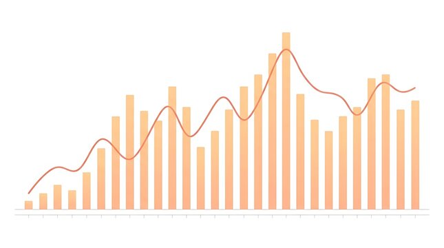 Orange bar chart showing business growth trends with wavy line