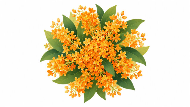 白背景に孤立した金木犀の花のブーケ。清潔感のあるグラフィックデザイン用植物素材 generative ai