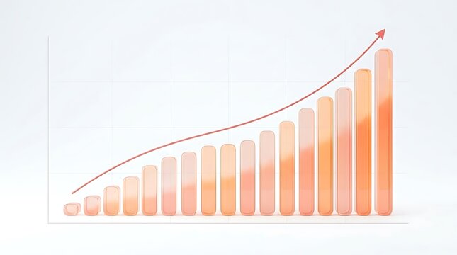 Orange glossy bar chart showing positive growth with rising arrow