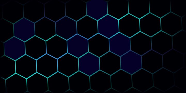 Wall of Random shifted neon honeycomb hexagon background metaverse, streaming concept. 3d rendering.