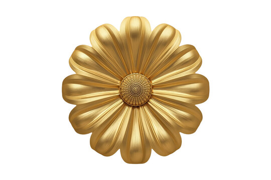 Wide golden daisy style rosette ornament isolated on transparent background