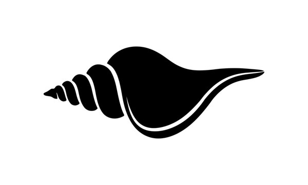 Sea shell conch black silhouette icon, marine spiral vector graphic illustration element