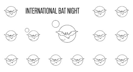 Fototapeta premium International Bat Night: Minimalist Bat Icons and Moon on Transparent Background