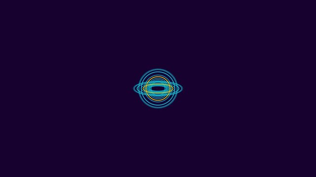 Abstract rotating circular rings animation glowing with neon blue and bright yellow light motion video clip