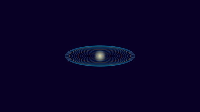 Glowing light core surrounded by concentric circular rings in this abstract digital animation motion video clip