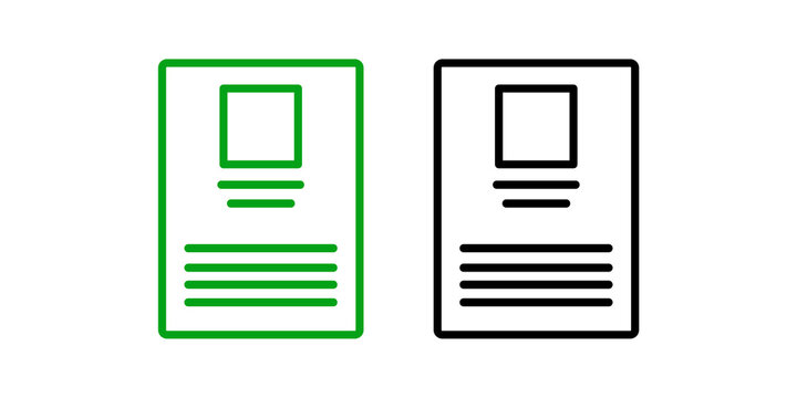 Two document file icons in green and black isolated on transparent background for office design