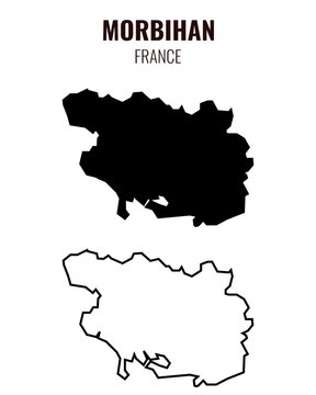 Morbihan map vector illustration set, French department silhouette and outline map