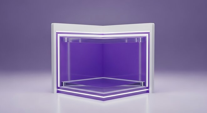 Empty modern fish tank with purple light on stand