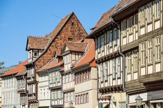 Historic timber-framed houses in Quedlinburg, Germany. 