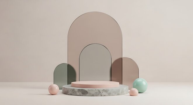 Minimalist 3d shapes and spheres on a smooth platform