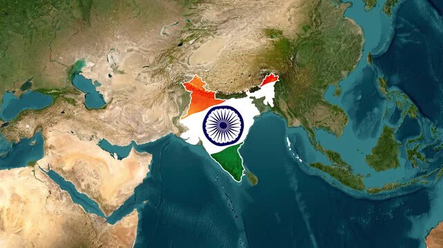 India Country Map Zoom Animation with Flag on World Globe