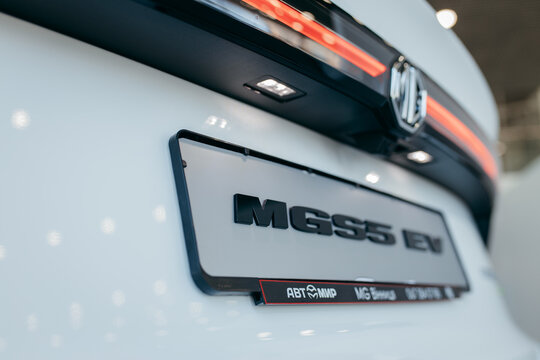 Kyiv, UKRAINE - August 12, 2026: Presentation of a new electric car model MG auto