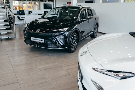 Kyiv, UKRAINE - August 12, 2026: Presentation of a new electric car model MG auto