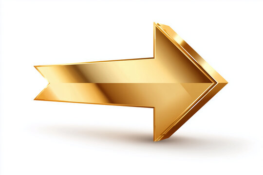 Gold golden arrow icon isolated on white background perfect for cut out design 