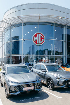 Kyiv, UKRAINE - August 12, 2026: Presentation of a new electric car model MG auto