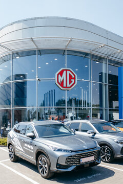 Kyiv, UKRAINE - August 12, 2026: Presentation of a new electric car model MG auto