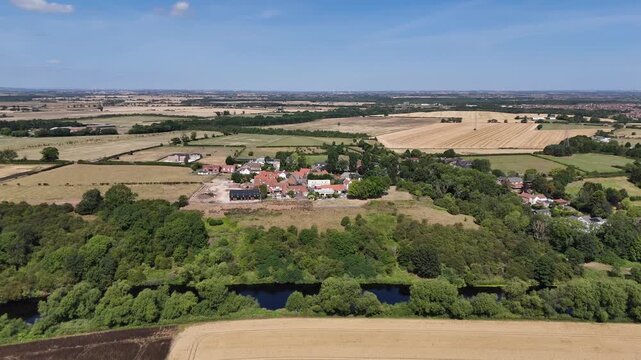 Aerial View of British Countryside Farmland and Fields During Summer